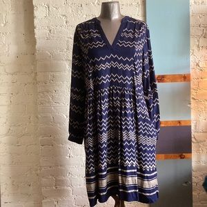 Holding Horses Anthropologie navy long sleeve patterned midi dress size M